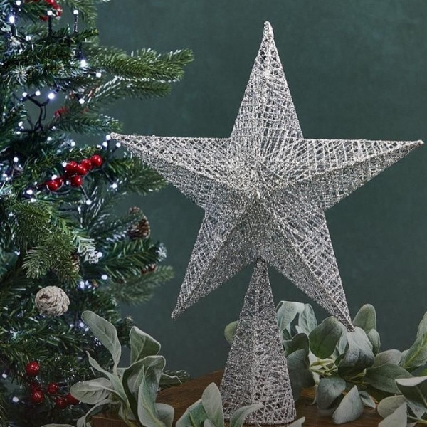 Silver Glitter Christmas Tree Star Topper Big Size